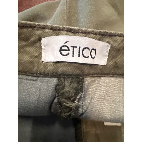 Etica Ren Olive Green Cargo Pants Women Size 25 Cotton Utility‎ Zipper Pockets - Picture 2 of 6
